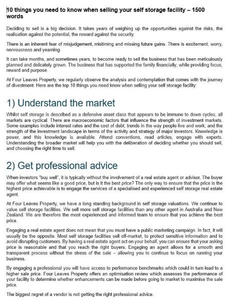 Four Leaves Property Article Process Starts
