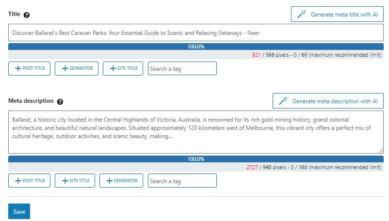 Meta Title and Meta Description Settings
