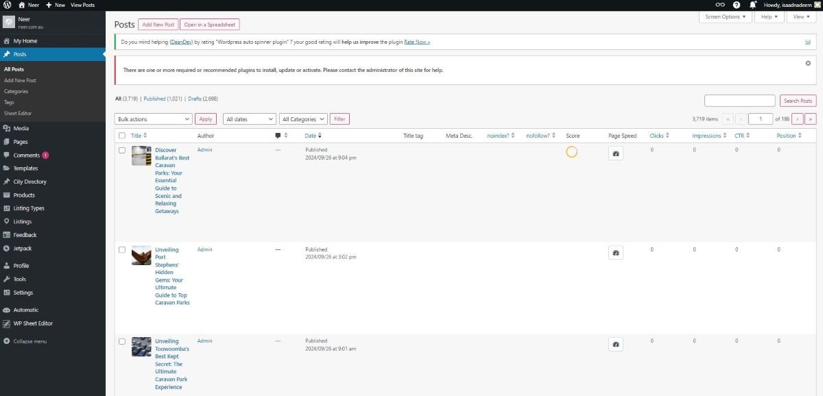 WordPress Posts Main Page