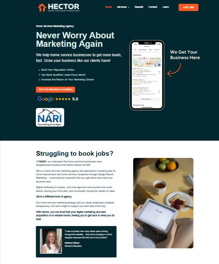Hector Home Services Marketing Agency Homepage